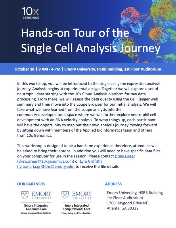 Emory 10x Data Analysis Workshop Flier